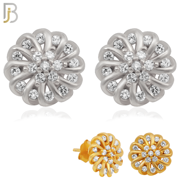 925-ES30 - .925 Sterling Silver Swirl Flower Design with Zircon Earrings Stud image 0