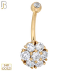 14-NB05 - 14k Solid Gold Banana Belly Ring with 10mm Flower Design image 0