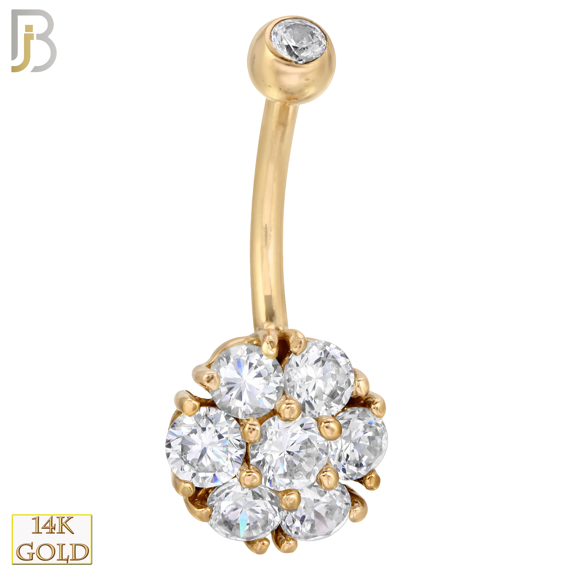 14-NB05 - 14k Solid Gold Banana Belly Ring with 10mm Flower Design image 0