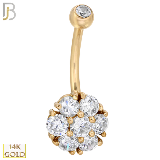 14-NB05 - 14k Solid Gold Banana Belly Ring with 10mm Flower Design image 0