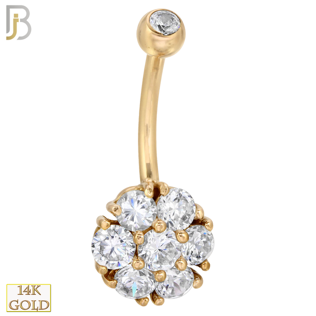 14-NB05 - 14k Solid Gold Banana Belly Ring with 10mm Flower Design image 0