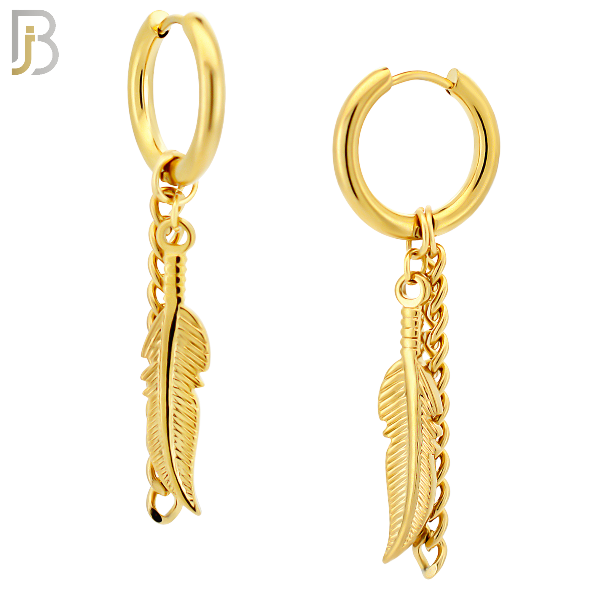 ES50 - 316L Stainless Steel Dangling Feather with Chain Design Huggies Clip On image 4