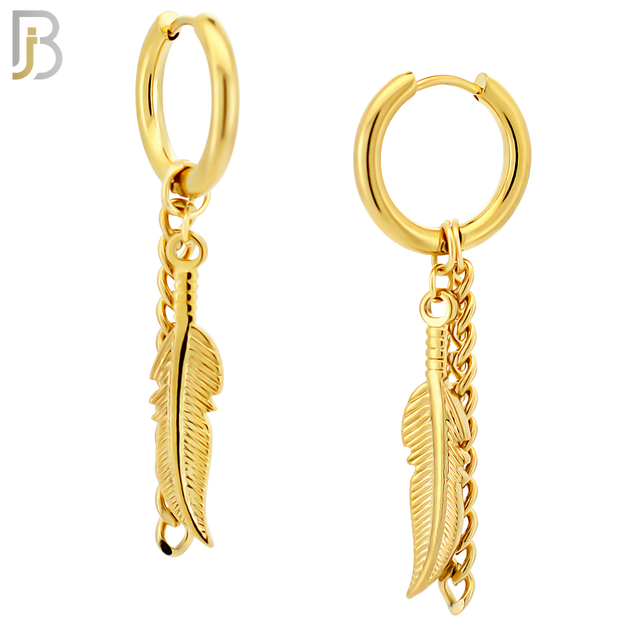 ES50 - 316L Stainless Steel Dangling Feather with Chain Design Huggies Clip On image 4