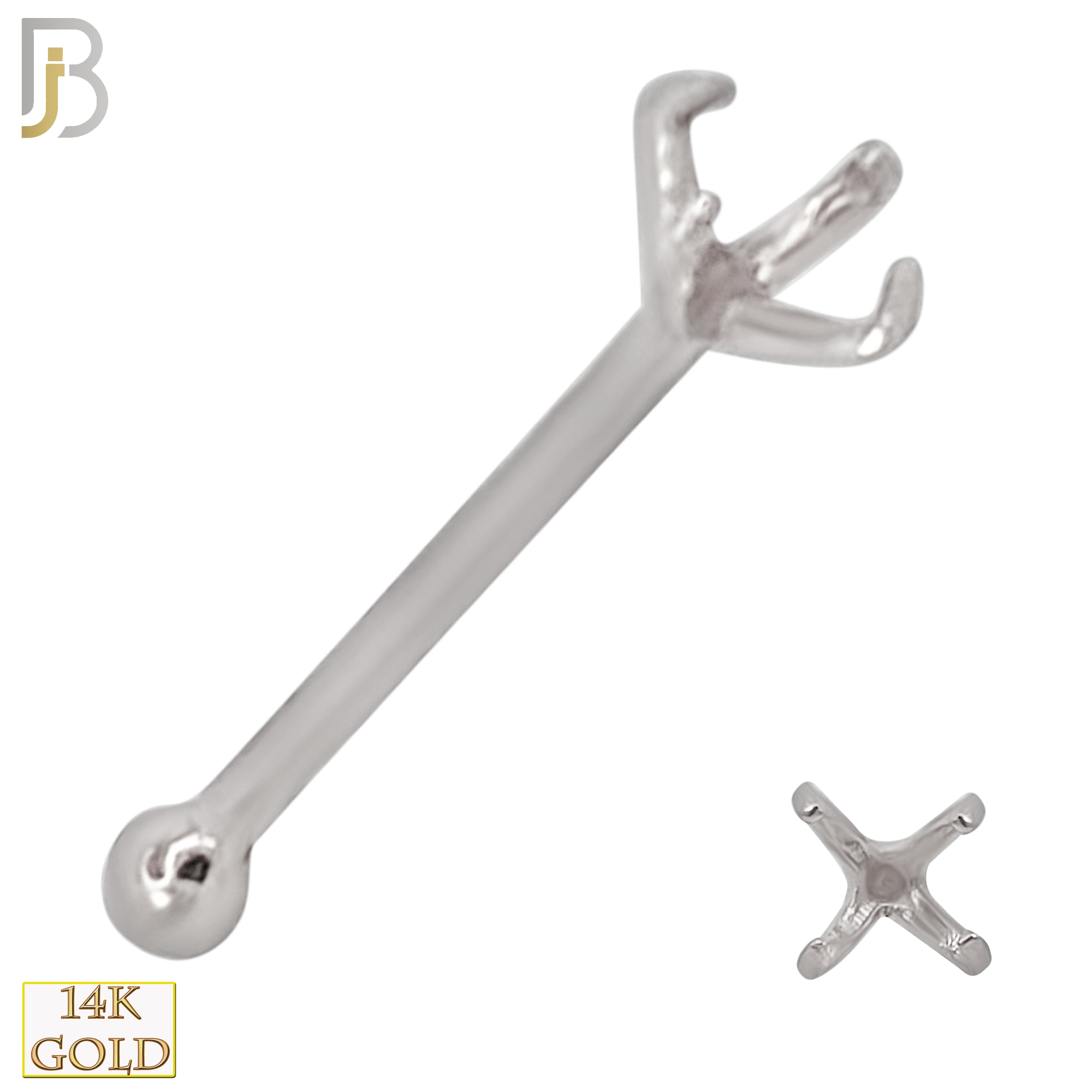 14-NR01W-20 - 20g Thickness 14k Solid White Gold Prong Setting Nose Bone Mounting Only image 2