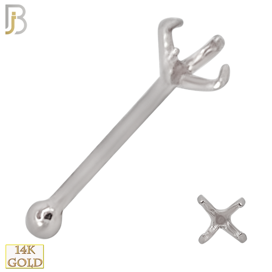 14-NR01W-20 - 20g Thickness 14k Solid White Gold Prong Setting Nose Bone Mounting Only image 2