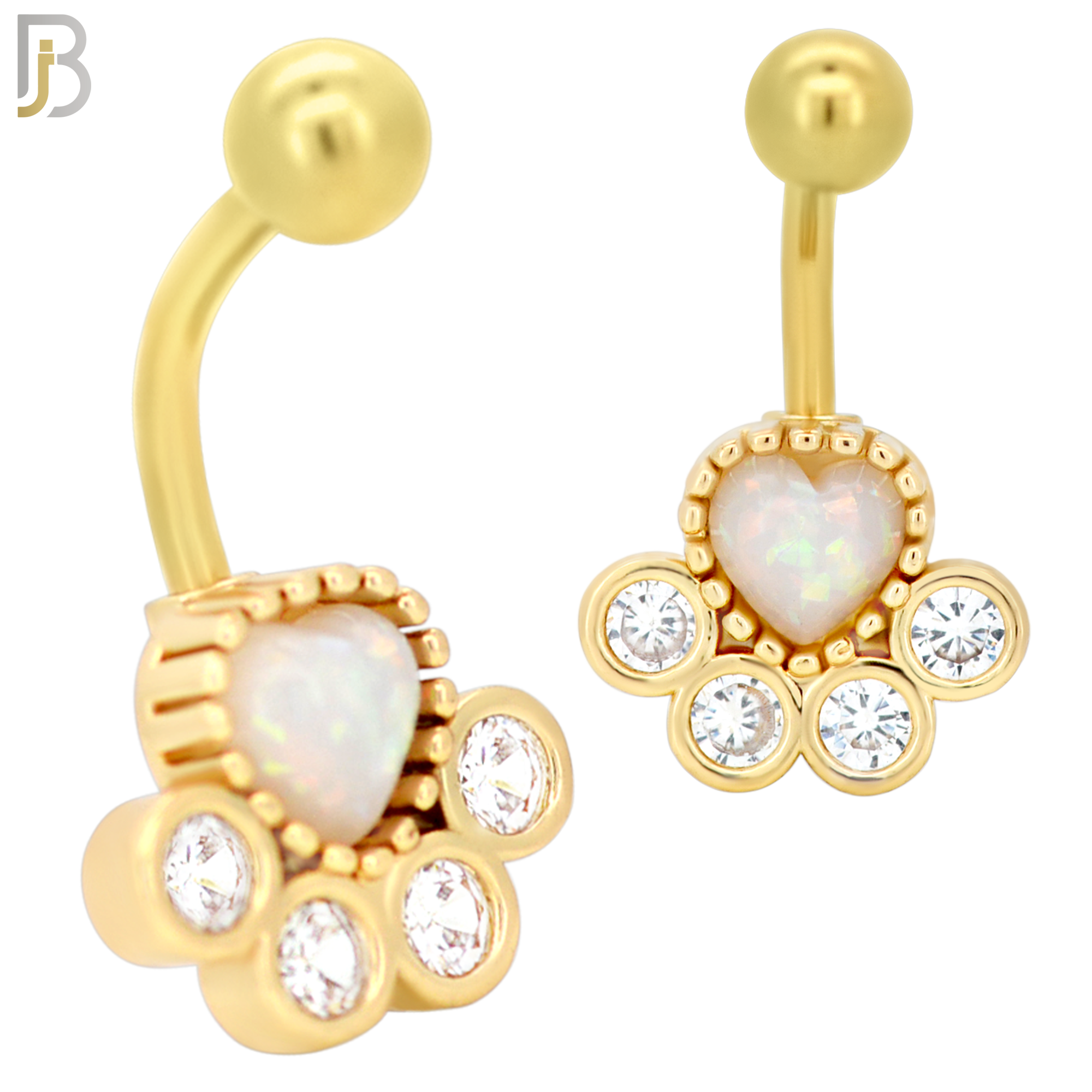 NB32 - 316L Stainless Steel Paw Print Opalite/Zircon Banana Belly Navel Ring image 1