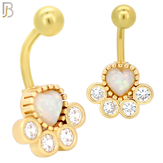 NB32 - 316L Stainless Steel Paw Print Opalite/Zircon Banana Belly Navel Ring image 1