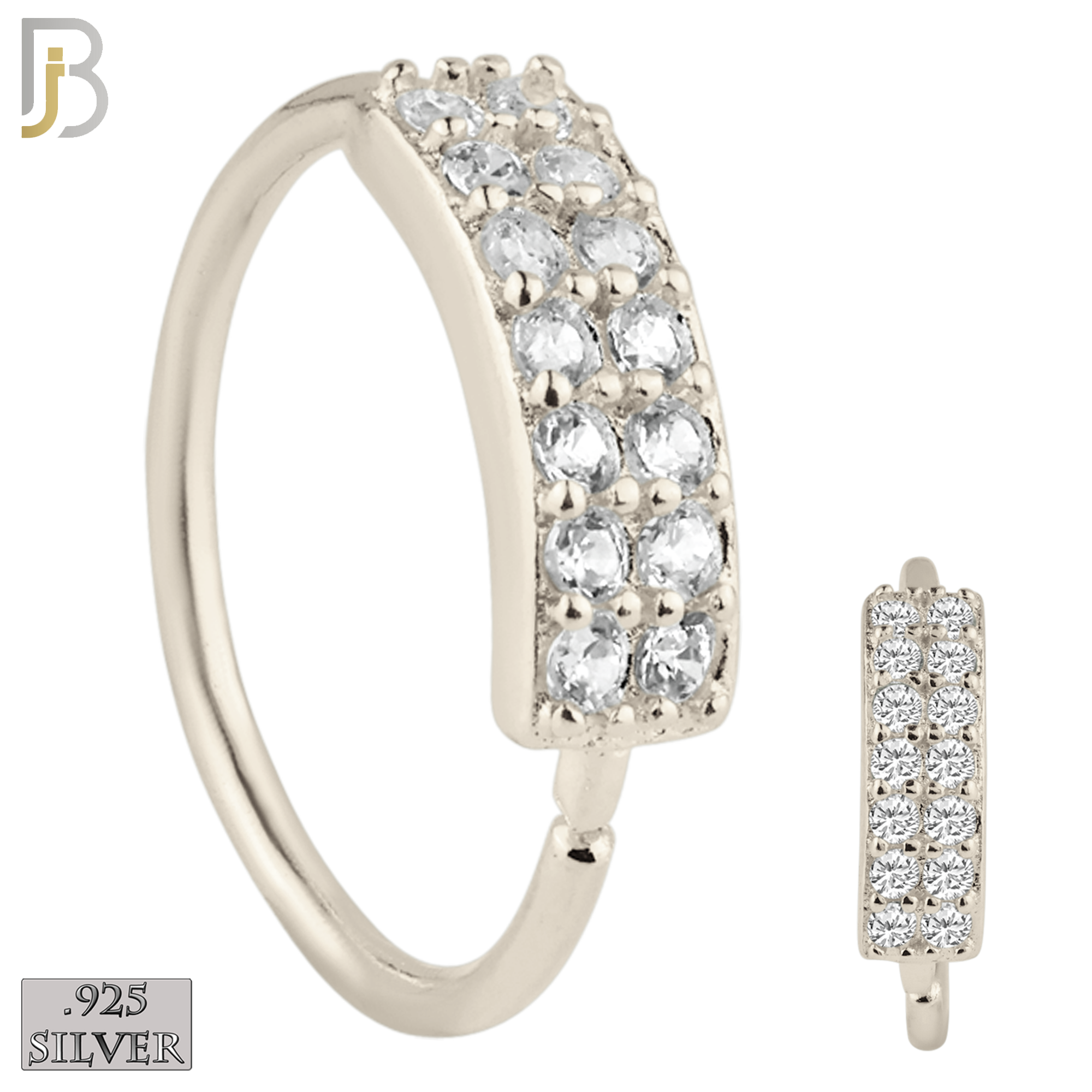 925-CT24 - 925 Sterling Silver 22g Thickness Double Layer CZ Prong Set Hoops Piercing (PACK OF 6) image 0