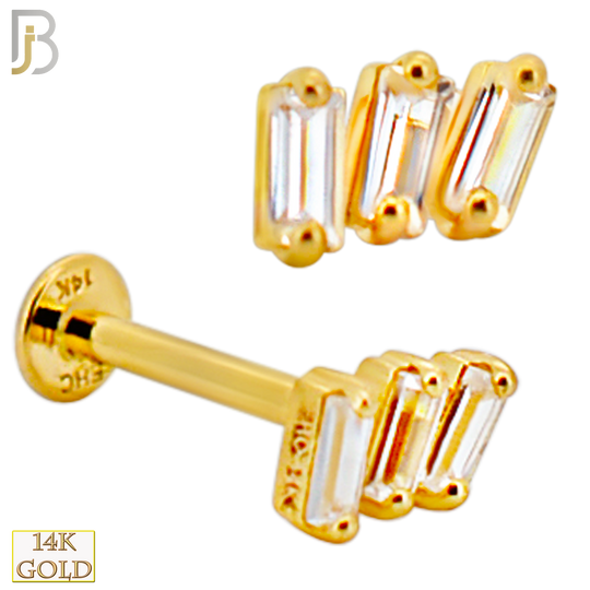 14-LB120 - 14k Yellow Gold Three (3) Baguette CZ Labret - Yellow Gold image