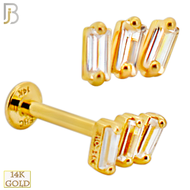 14-LB120 - 14k Yellow Gold Three (3) Baguette CZ Labret - Yellow Gold image