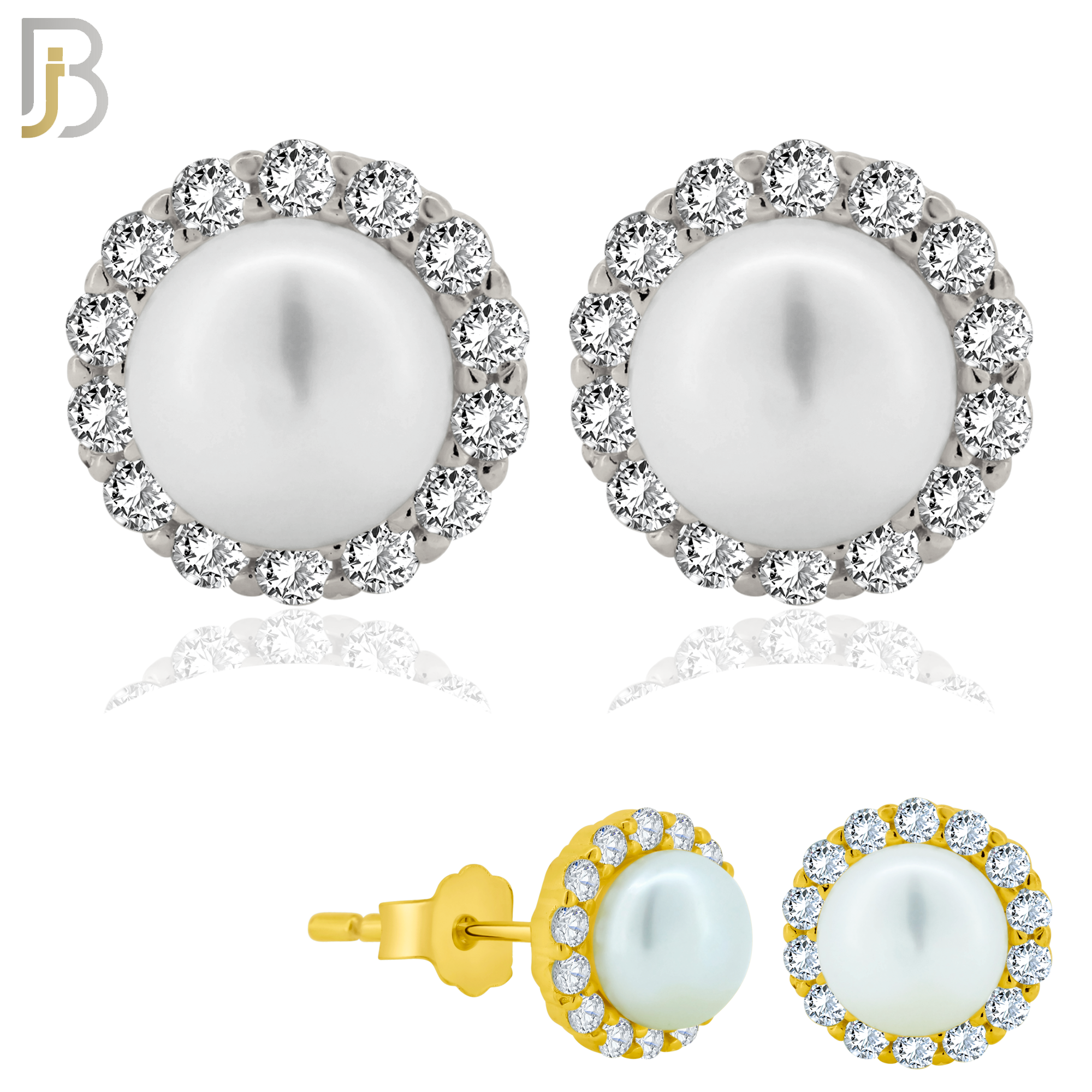 925-ES363 - .925 Sterling Silver Synthetic Pearl Center Stud Earrings image 0