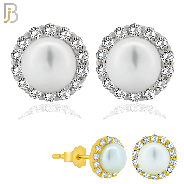 925-ES363 - .925 Sterling Silver Synthetic Pearl Center Stud Earrings image 0