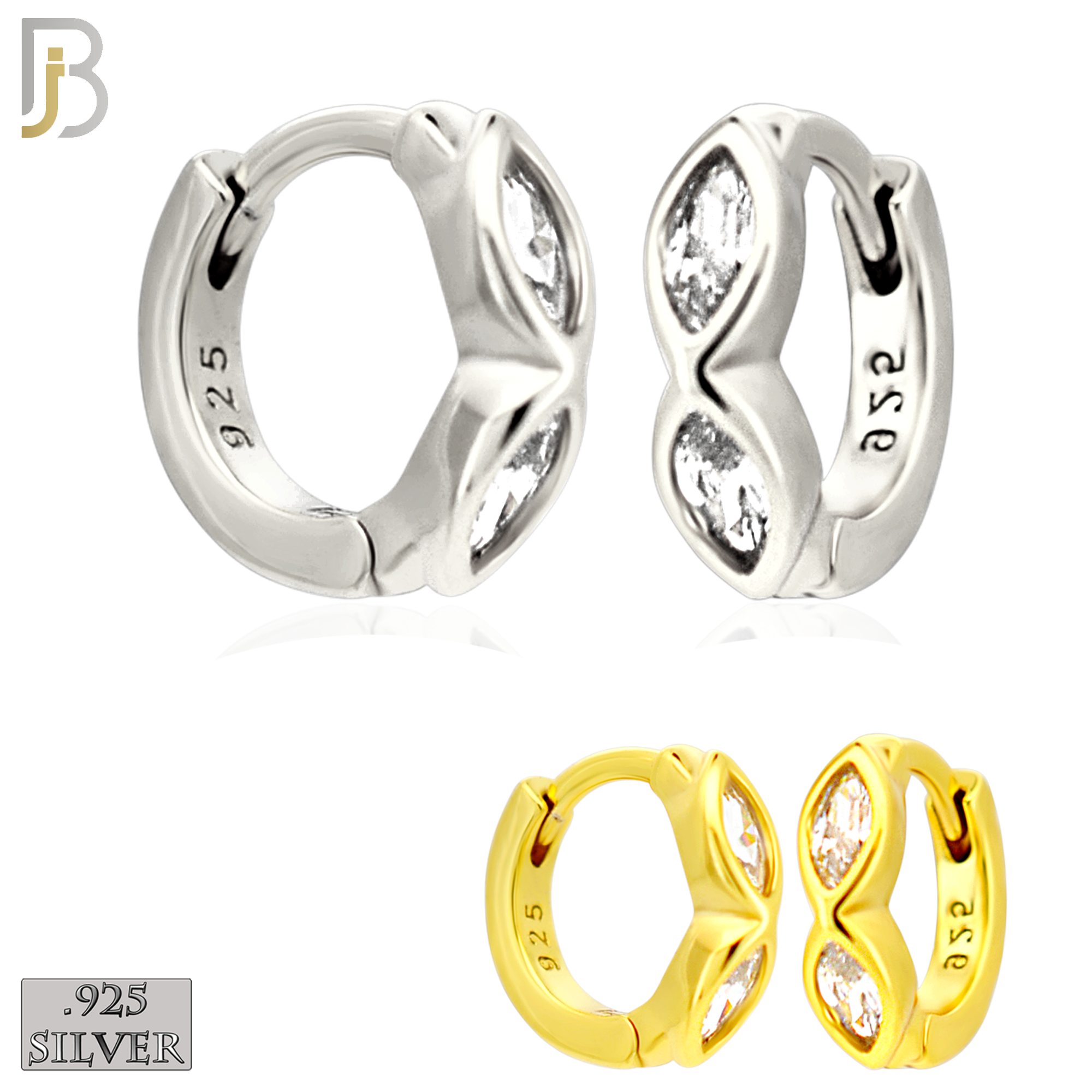 925-ES424 - 925 Sterling Silver Double Marquise CZ Huggies Earrings image 0