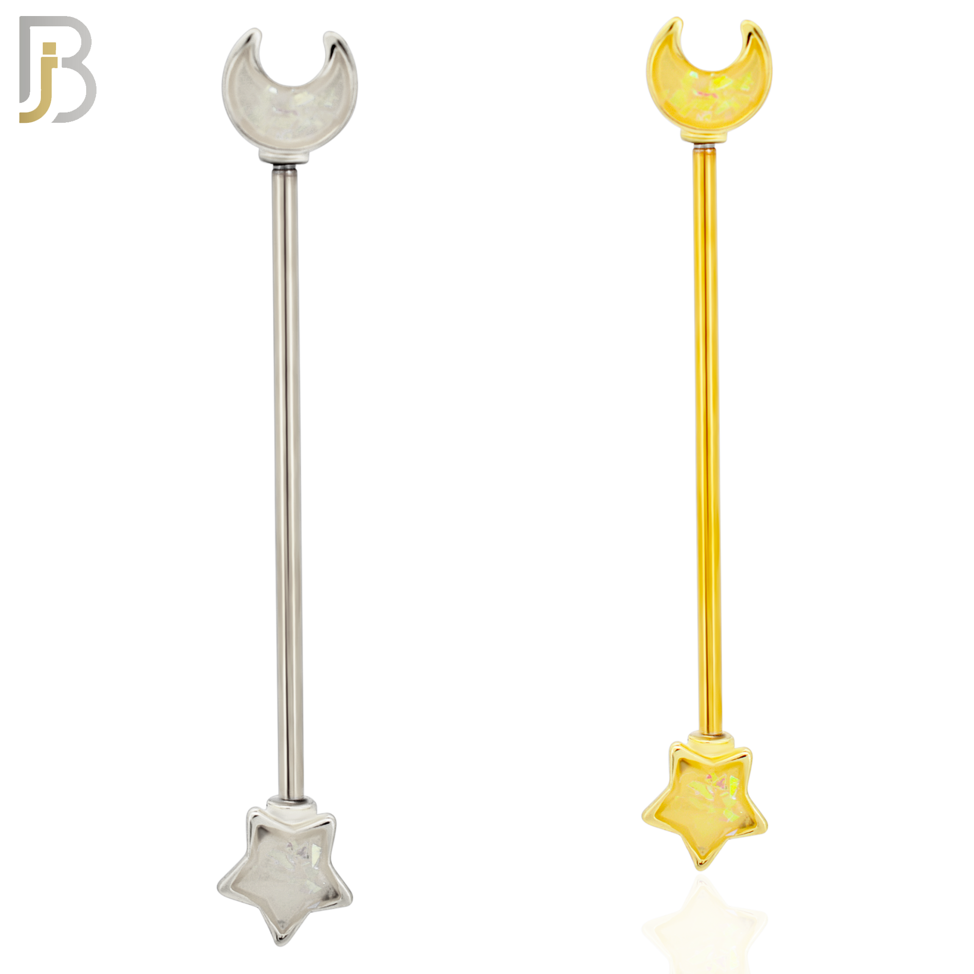 BB42 - 316L Surgical Steel Star and Moon Opalite Design Externally Threaded Industrial Barbell (PACK OF 4) image 0