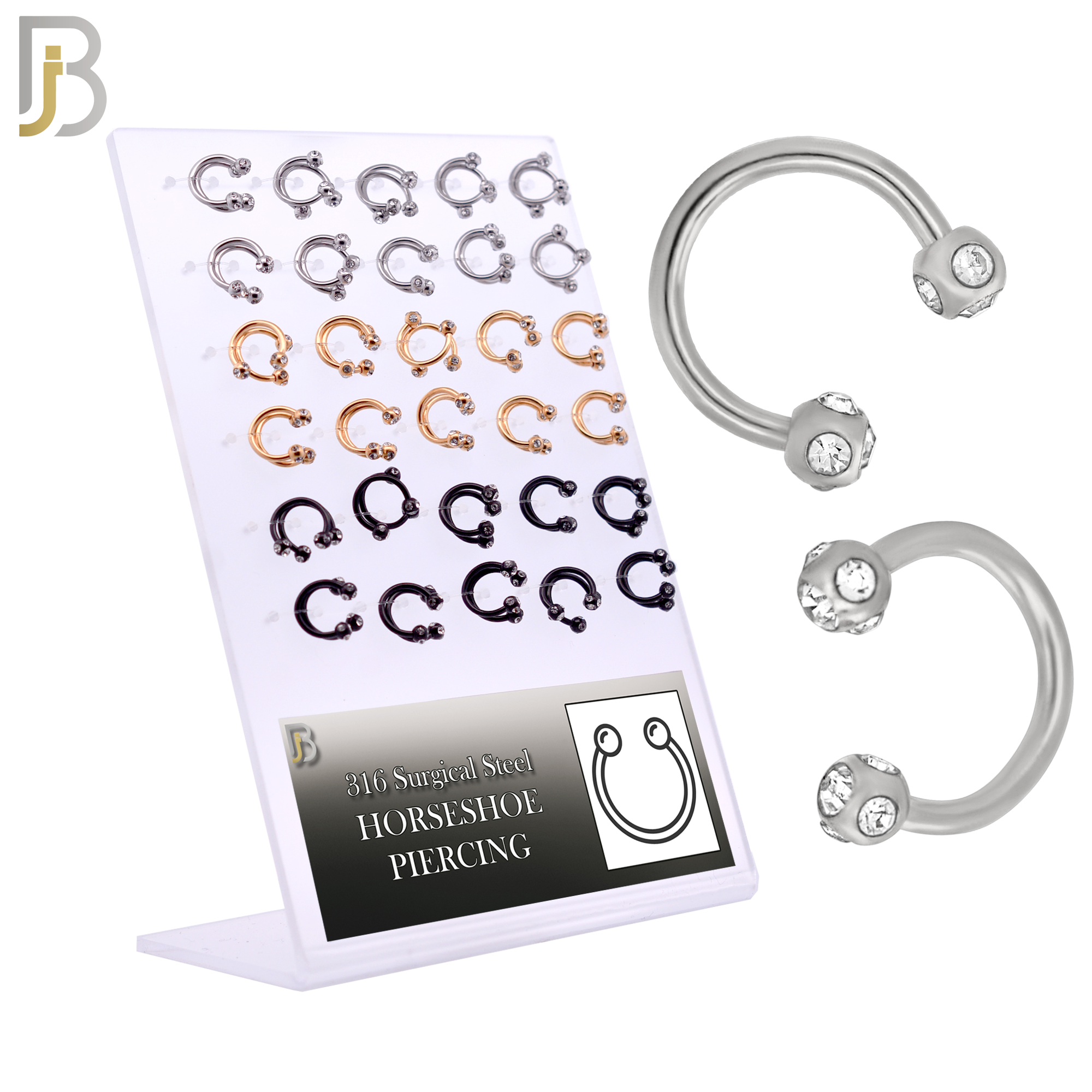 PK-HS03 - 316L Surgical Steel Horseshoe with Multi Zircon Screw Ball External Threaded Pack of 60 image 0