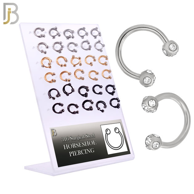 PK-HS03 - 316L Surgical Steel Horseshoe with Multi Zircon Screw Ball External Threaded Pack of 60 image 0