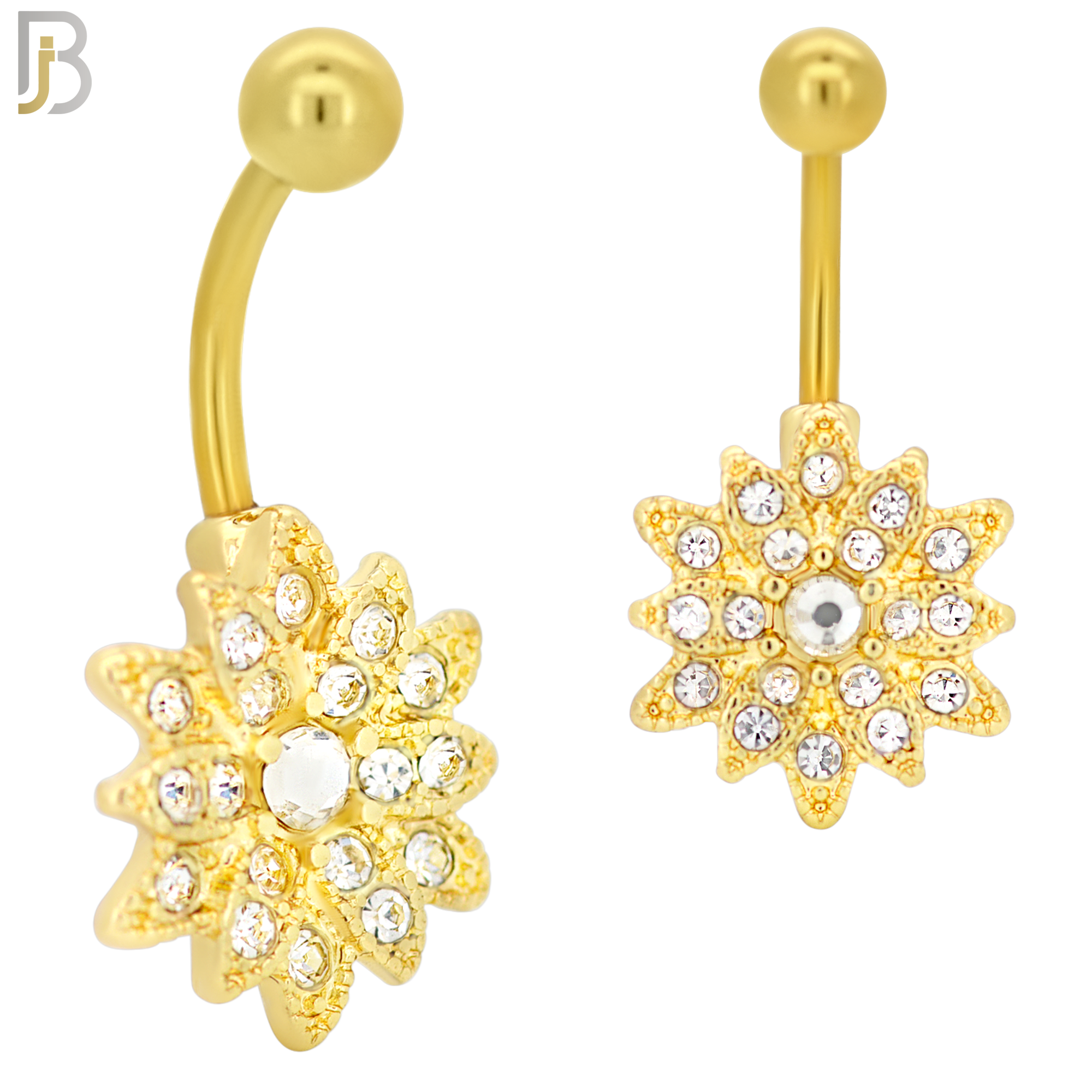 NB24 - 316L Stainless Steel Starburst Zircon  Banana Belly Navel Ring image 2