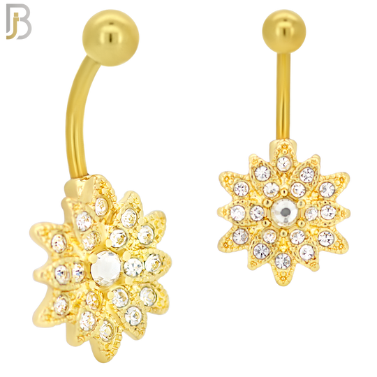 NB24 - 316L Stainless Steel Starburst Zircon  Banana Belly Navel Ring image 2