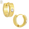 ES116G - 316L Gold Plated Stainless Steel Plain Huggies with Single Zircon Clip On image 2