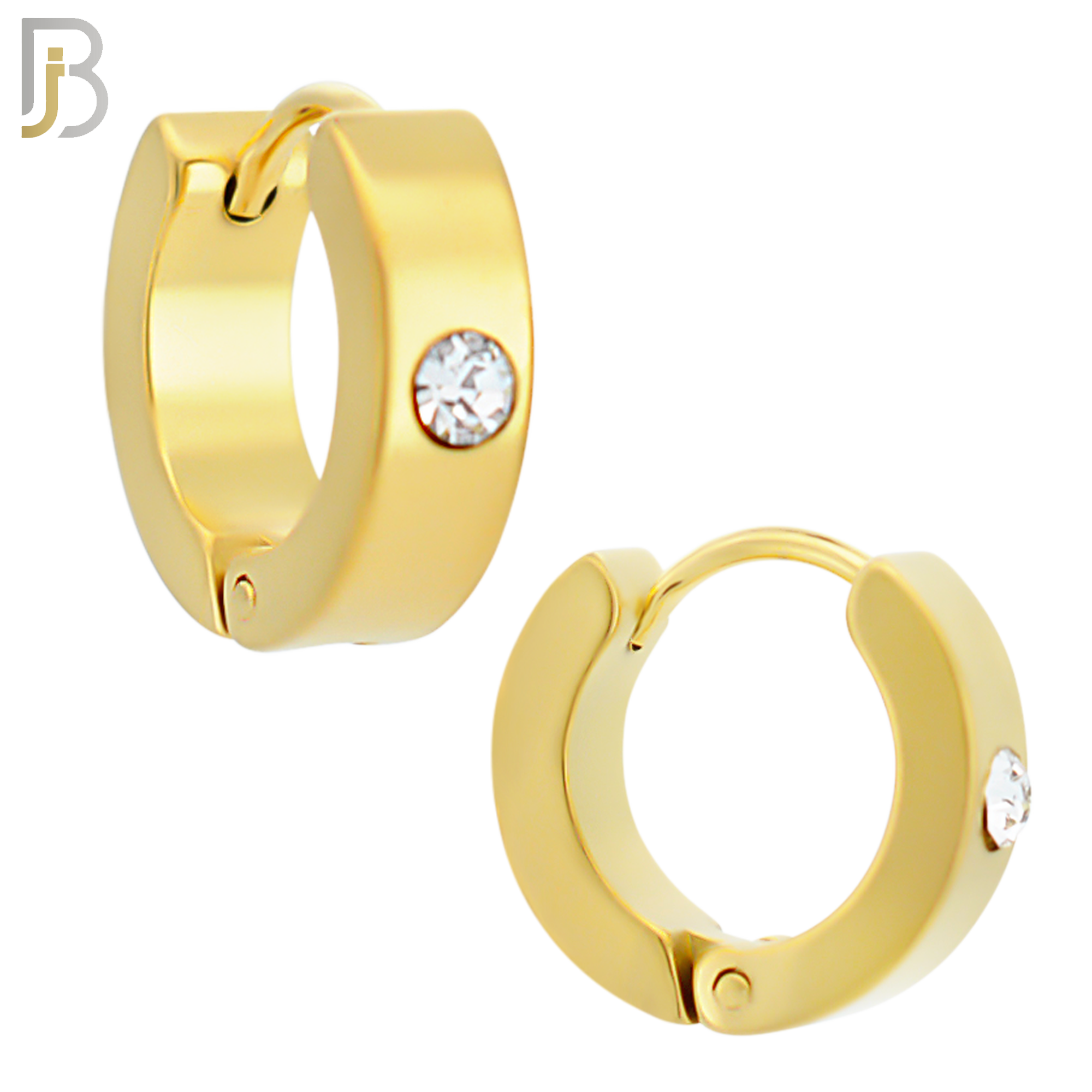 ES116G - 316L Gold Plated Stainless Steel Plain Huggies with Single Zircon Clip On image 2