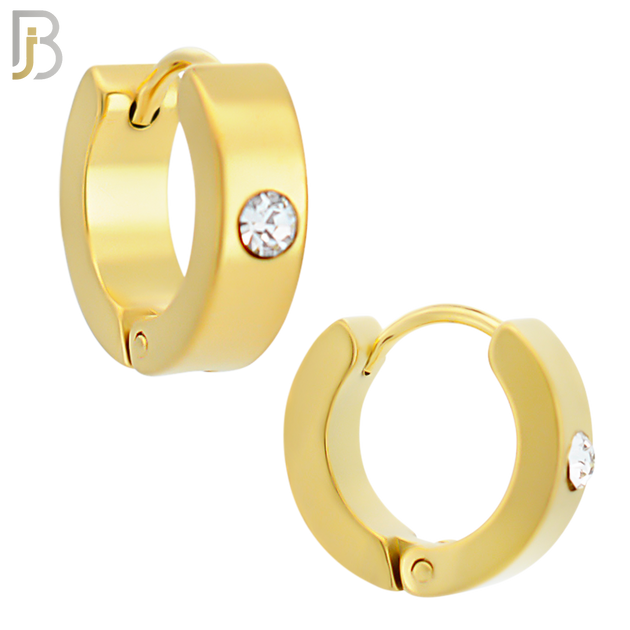 ES116G - 316L Gold Plated Stainless Steel Plain Huggies with Single Zircon Clip On image 2