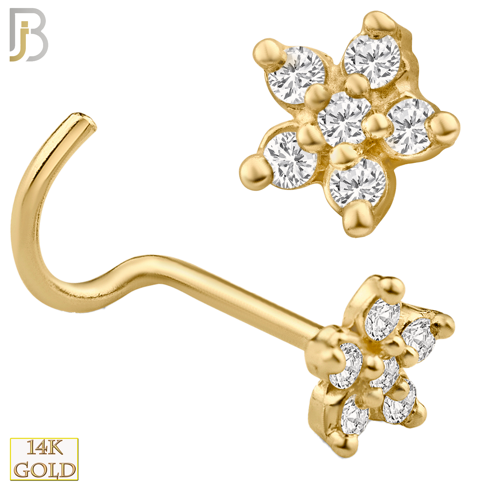 14-NR15C- 14K Solid Gold Star Shaped Flower Design with CZ Nose Screw image 0