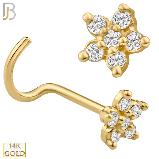 14-NR15C- 14K Solid Gold Star Shaped Flower Design with CZ Nose Screw image 0