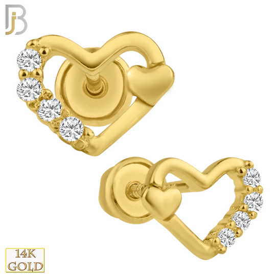 14-ES96 - 14k Solid Gold Hollow Heart Design with CZ and Mini Heart  Design Stud Earring image 0
