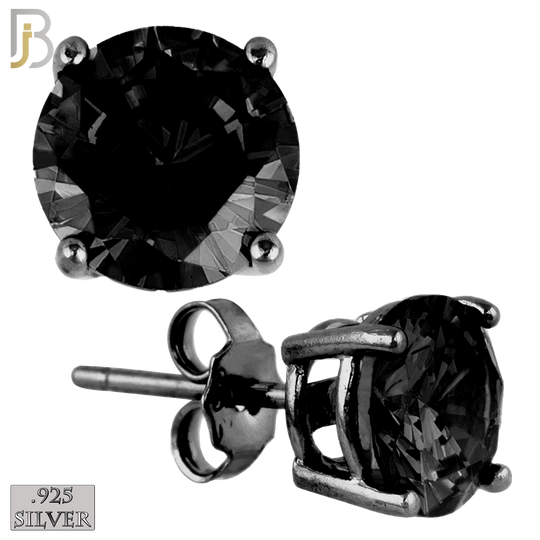925-ES71-KK - .925 Sterling Silver Black Plated Earring Stud Casting Round Prong Setting Black Zircon image 0