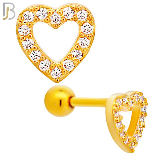 TB67 - 316L Stainless Steel Hollow Heart with Multi Zircon Tragus Barbell Cartilage Piercing Screw Ball Externally Threaded (PACK OF 6) image