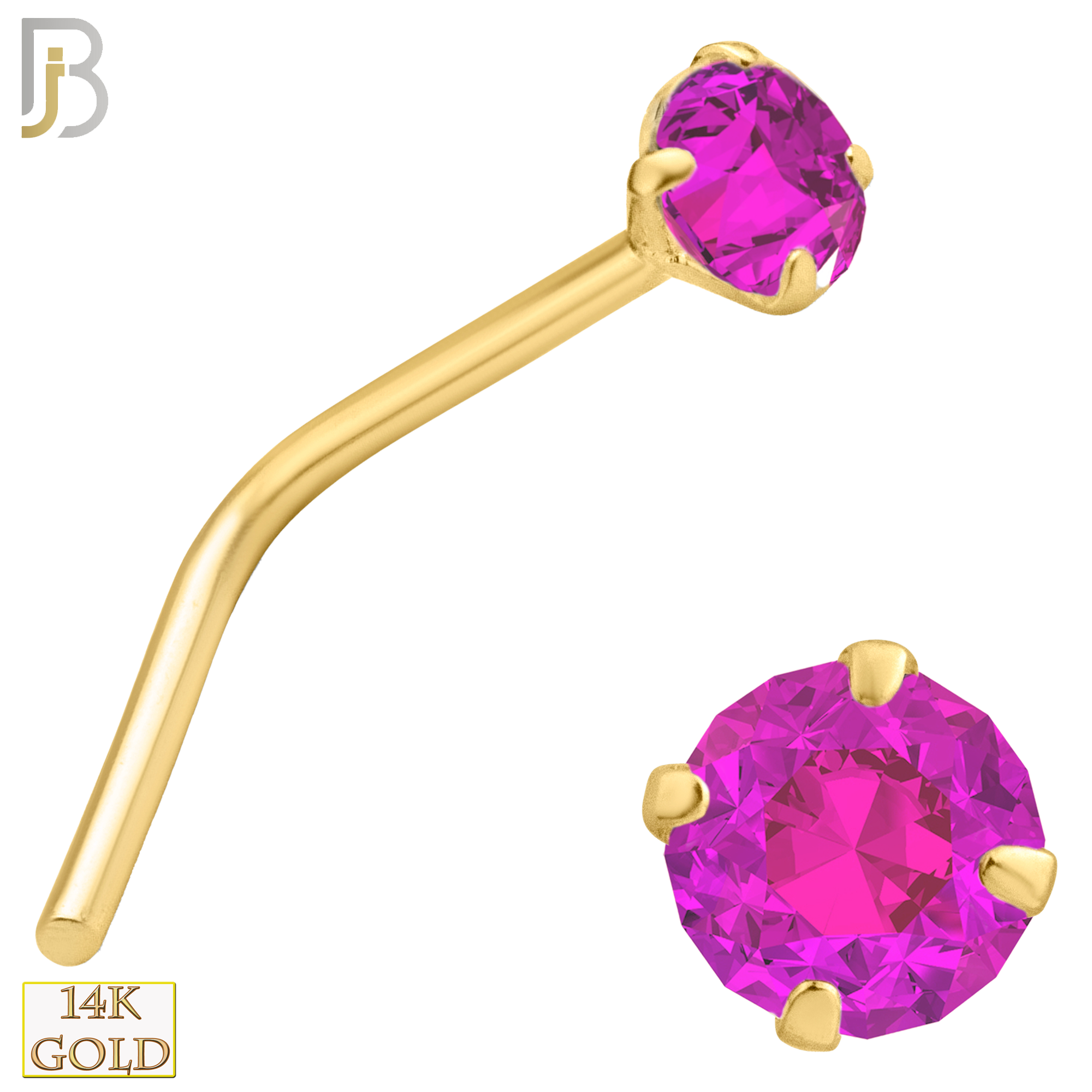 14-NR10CYP - 20g 14k Yellow Gold L-Shaped with Pink Colored CZ image 3