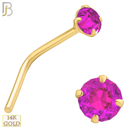 14-NR10CYP - 20g 14k Yellow Gold L-Shaped with Pink Colored CZ image 3