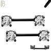 NP02K - 316L Surgical Steel Black Plated Screw Prong Round Zircon Nipple Ring Piercing image 1