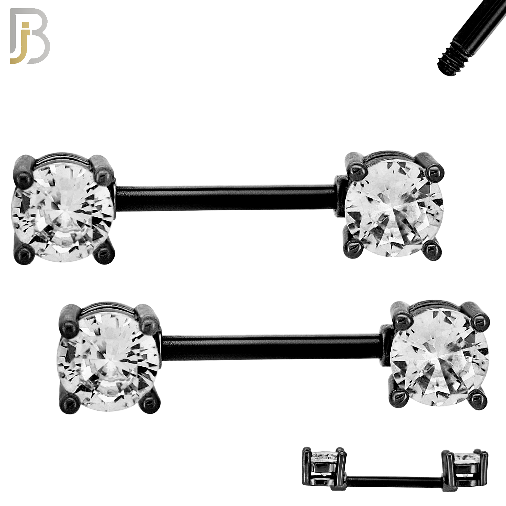 NP02K - 316L Surgical Steel Black Plated Screw Prong Round Zircon Nipple Ring Piercing image 1