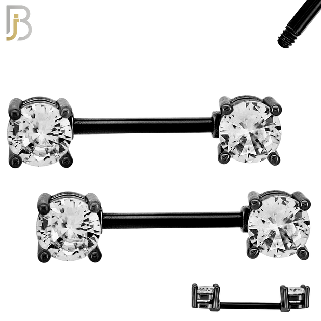 NP02K - 316L Surgical Steel Black Plated Screw Prong Round Zircon Nipple Ring Piercing image 1