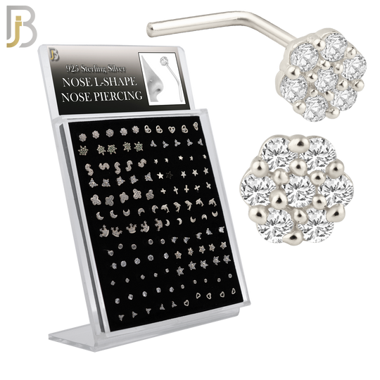 925-PK-NR33WL9 - 925 Sterling Silver L-Shaped Nose Rings with Different Designs - Pack of 120 image 0