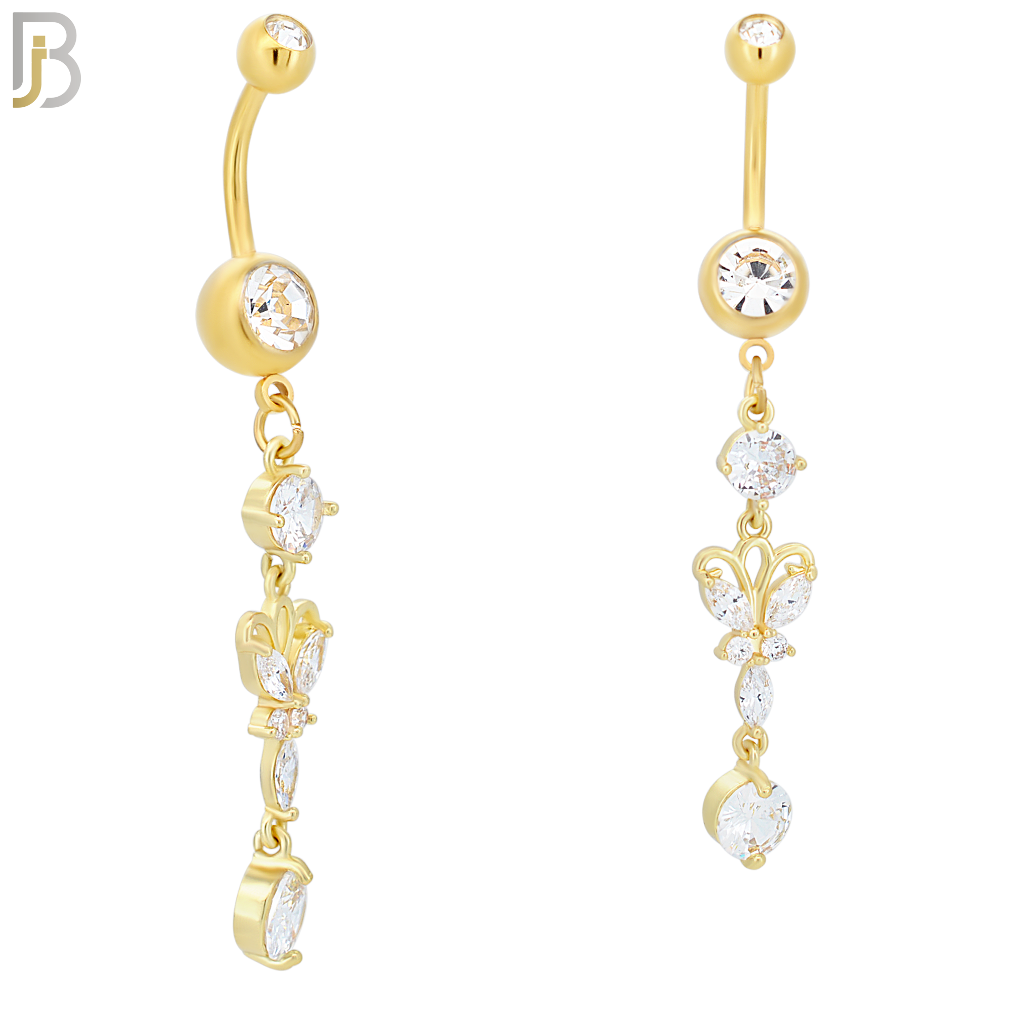 N068 - 316L Stainless Steel Dangling Butterfly with Round Prong Zircon Design Belly Ring with 5mm Screw Ball image 2