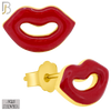925-ES427 - Push Back - .925 Sterling Silver Red Enamel Lips Earrings Stud Earrings image 1