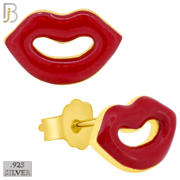 925-ES427 - Push Back - .925 Sterling Silver Red Enamel Lips Earrings Stud Earrings image 1