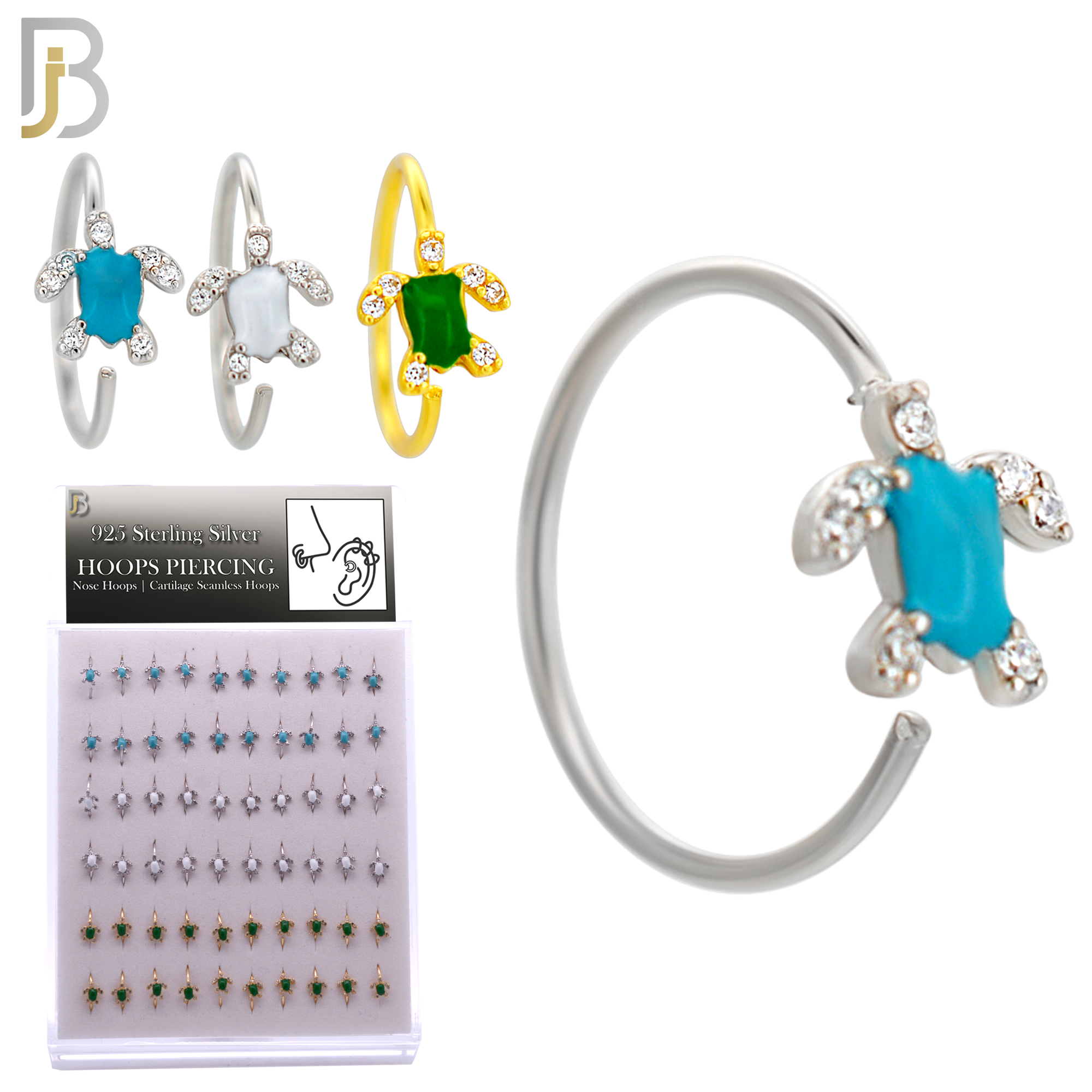 925-PK-CT134M - 925 Silver Hoops Turtle Enamel - Pack of 60pcs image 1