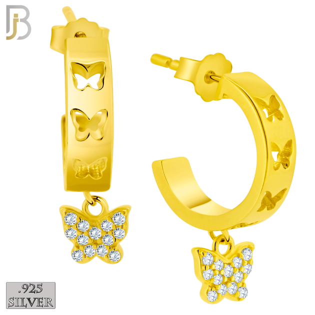 925-ES403 - .925 Sterling Silver Dangling CZ Studded Butterfly Half Hoop Earrings image 1