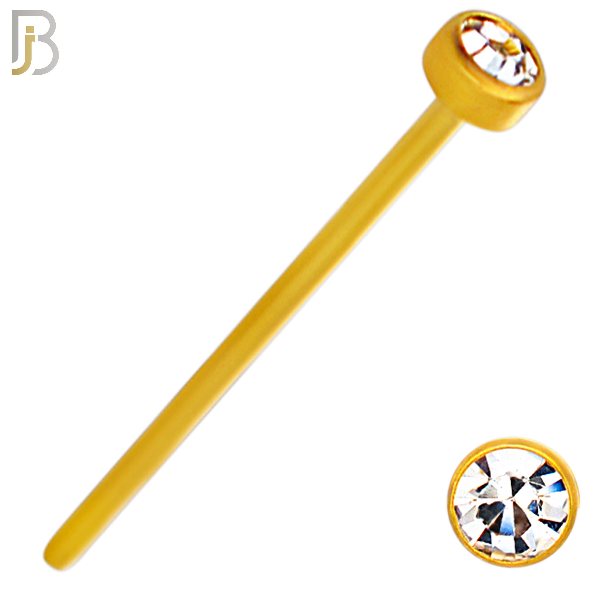 NR05G - 316L Surgical Steel Gold Plated Nose Stud  Bezel Set Zircon Round Nose Ring image 3