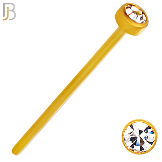 NR05G - 316L Surgical Steel Gold Plated Nose Stud  Bezel Set Zircon Round Nose Ring image 3