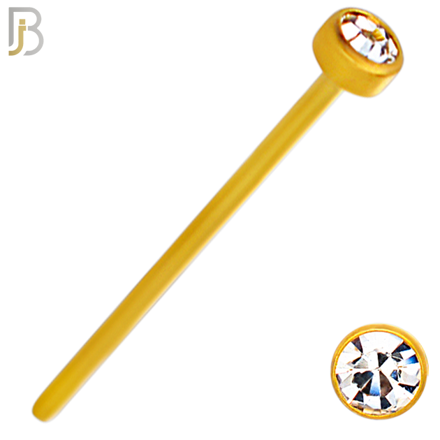 NR05G - 316L Surgical Steel Gold Plated Nose Stud  Bezel Set Zircon Round Nose Ring image 3