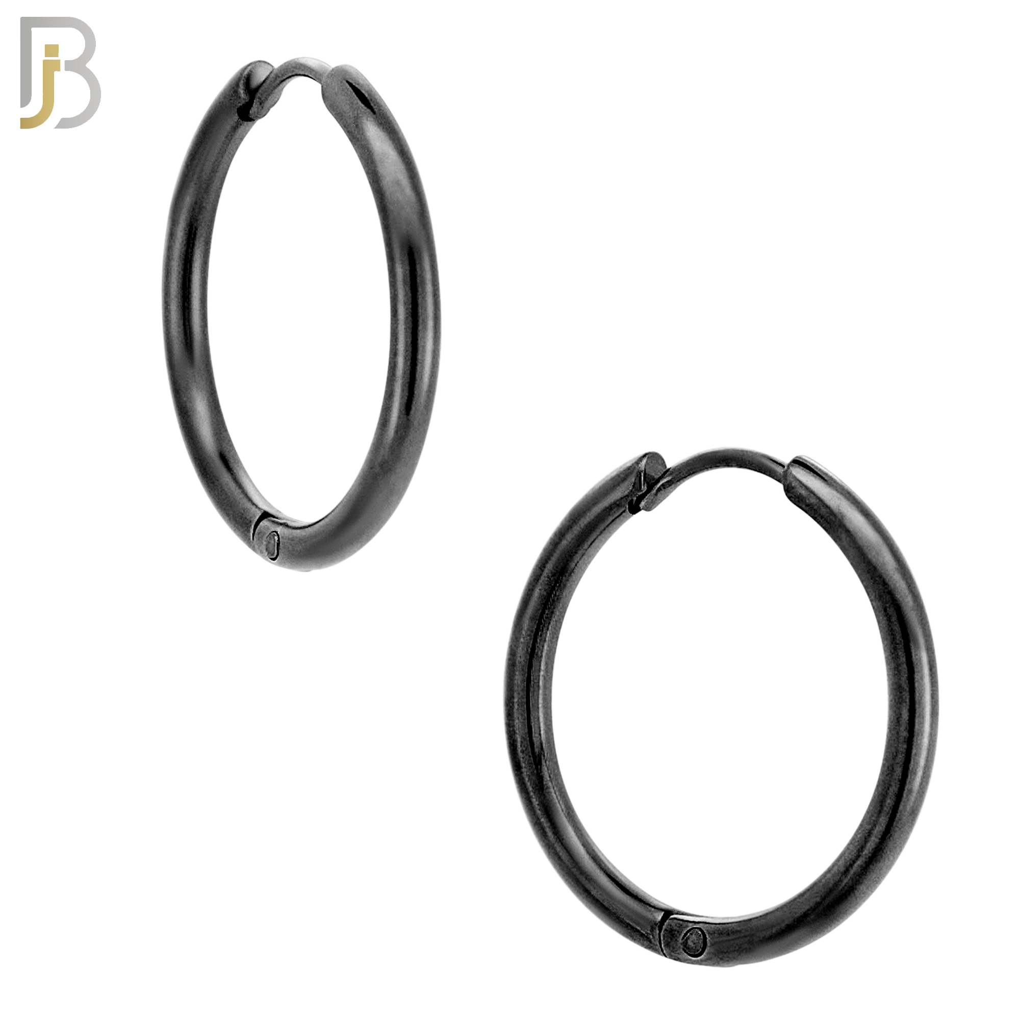 ES95K - 316L Stainless Steel Black Plated 2mm Thickness Plain Hoops Design Huggies Clip On - 16mm image