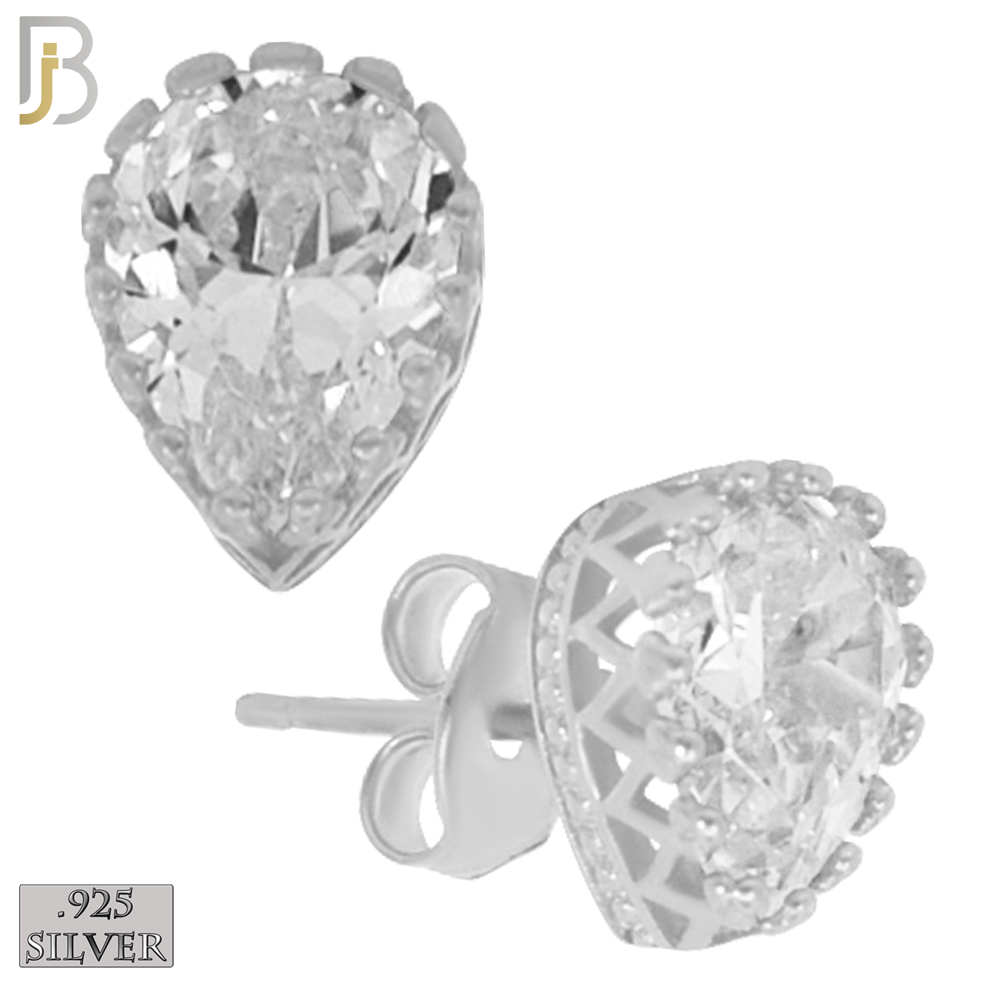 925-ES66 - .925 Sterling Silver Teardrop Crown Design  Prong Zircon Earring Stud image 1