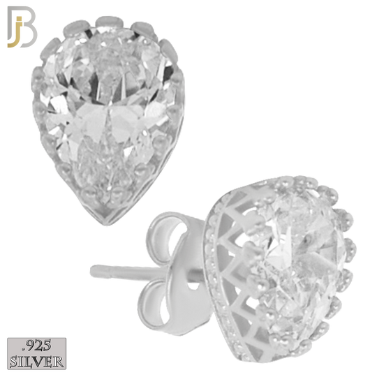 925-ES66 - .925 Sterling Silver Teardrop Crown Design  Prong Zircon Earring Stud image 1