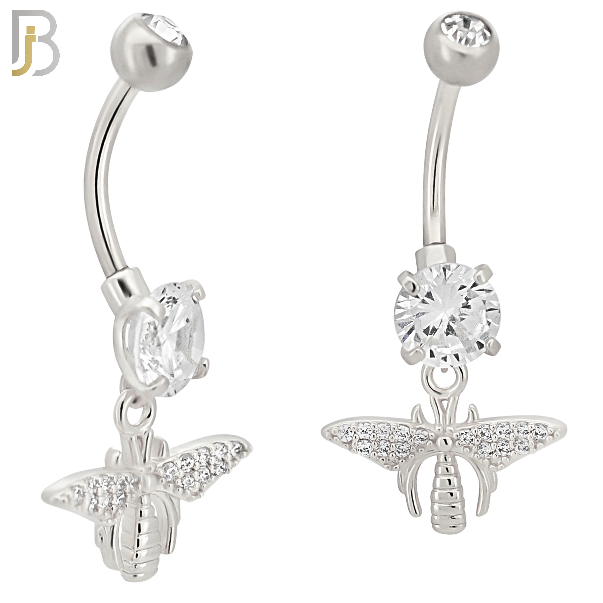 N0129 - 316L Stainless Steel Dangling Firefly  Zircon Belly Ring and 5mm Screw Ball image 1