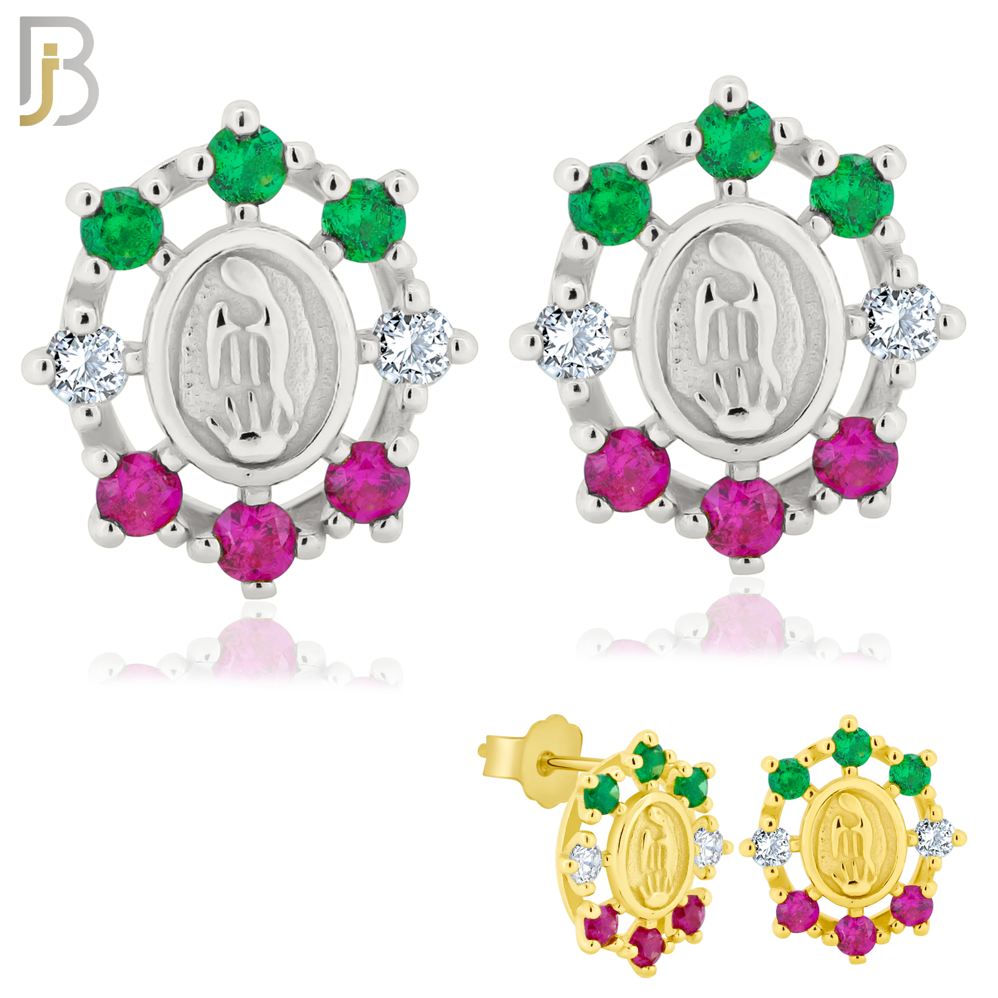 925-ES177 – .925 Sterling Silver Mexican Virgin Mary with Zircon image 0