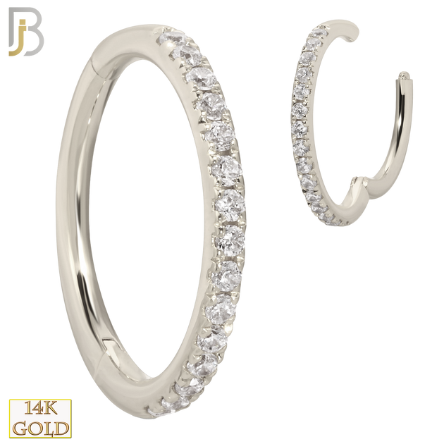14-CT69C - 14K Solid Gold Hinged Hoops with Zircon image 1